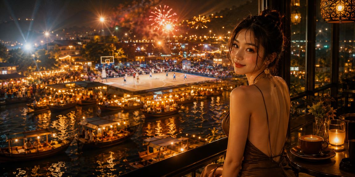 Người chơi theo dõi trận bóng rổ và dùng 20b tại quán cà phê Phú Quốc