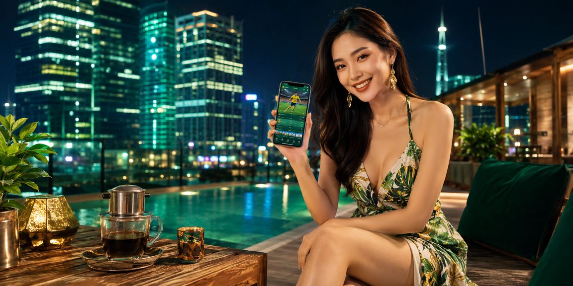 Không gian cá cược trực tuyến Việt Nam với giao diện hiện đại và ánh đèn đêm