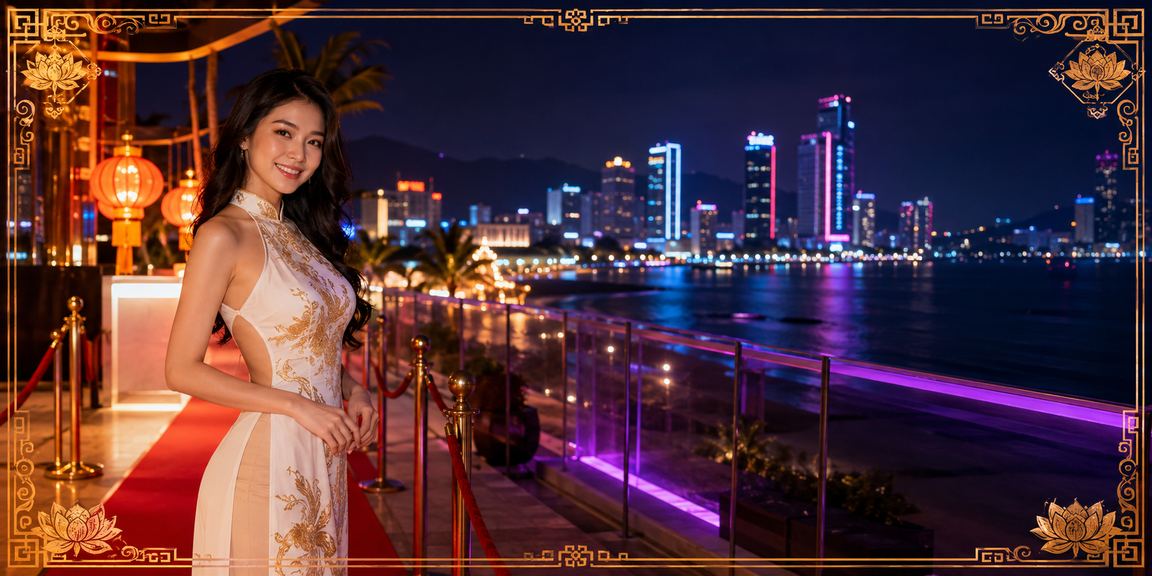 Không gian casino và cá cược trực tuyến Việt Nam với giao diện hiện đại và ánh đèn neon