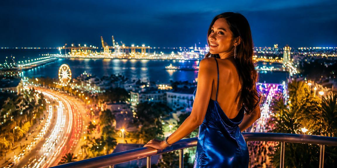 Đèn neon và không khí xổ số tại Vũng Tàu về đêm, gợi hình ảnh Lô Tô và Keno trực tuyến trên App